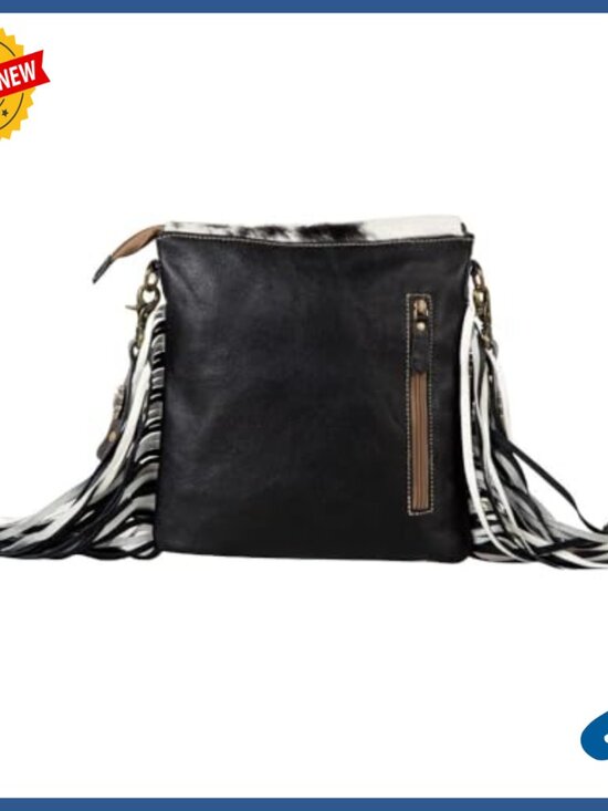 Western Leather Crossbody Bag with Tassel, Upcycled Canvas Satchel - Picture 4 of 7